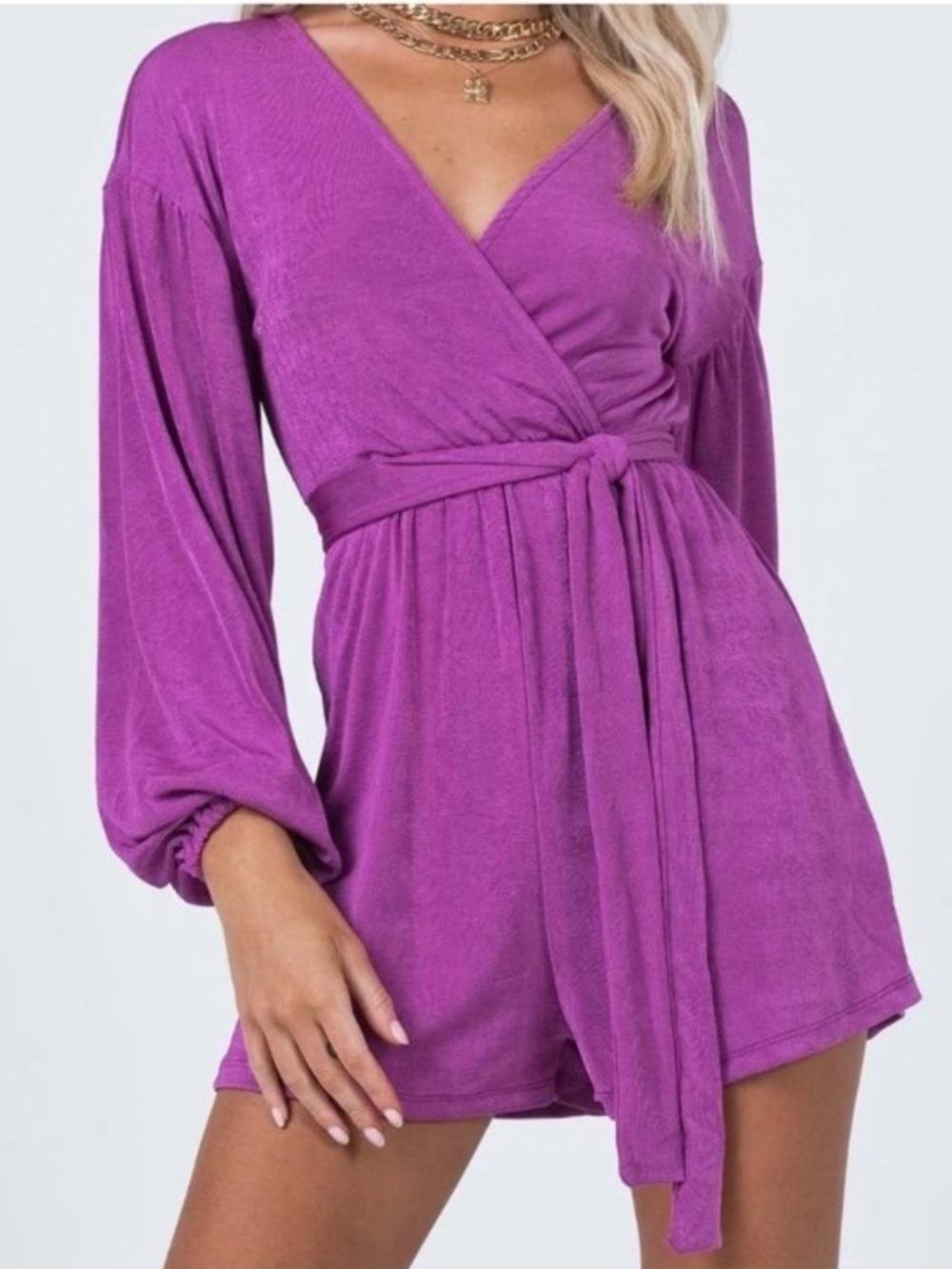 Princess Polly Violet Wrap-Front Long Sleeve Romper